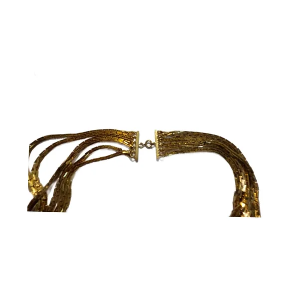 Vintage Christian Dior 6 Strand Gold Tone Necklace, Pave Crystal Beads, 1970s - Picture 7 of 14